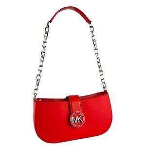 MICHAEL KORS CARMEN SMALL POUCHETTE CHAIN SHOULDER BAG PURSE Bright Red $398